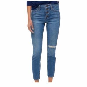 J.Crew Factory High Rise Button Fly Distressed Knee Skinny Jeans NWT‎